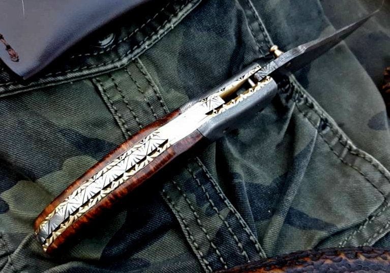 KBS Knives Store Folding Knife Custom Handmade Damascus Steel Folding Pocket Knife