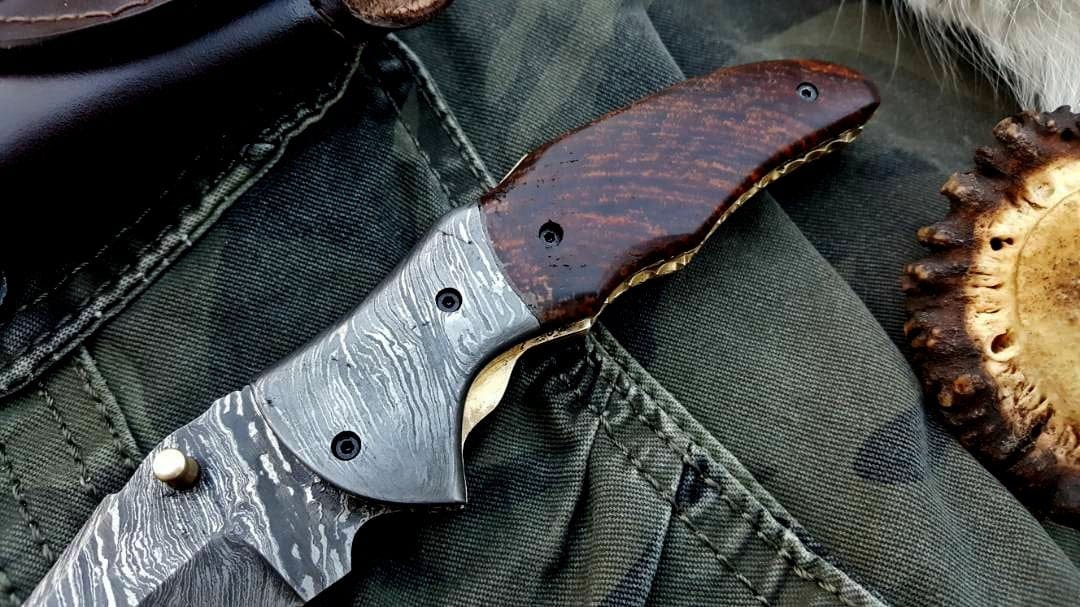 KBS Knives Store Folding Knife Custom Handmade Damascus Steel Folding Pocket Knife