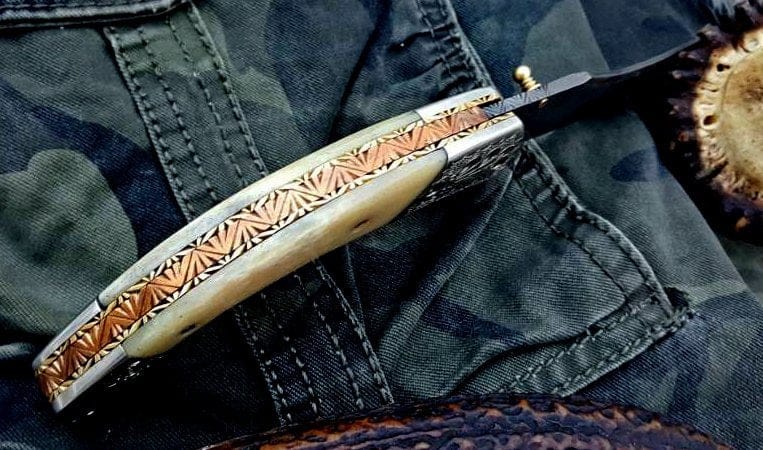 KBS Knives Store Folding Knife Custom Handmade Damascus Steel Folding Pocket Knife