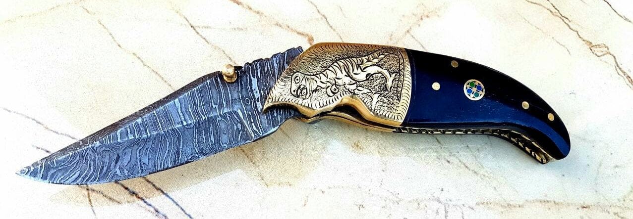 KBS Knives Store Folding Knife Custom Handmade Damascus Steel Folding Pocket Knife