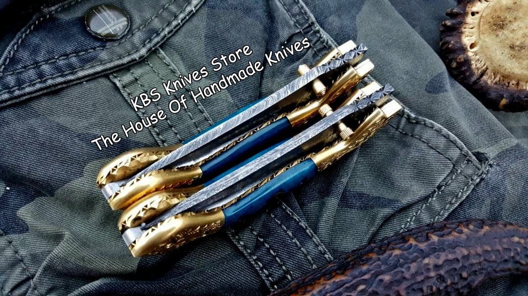 KBS Knives Store Folding Knife Custom Handmade Damascus Steel Folding Pocket Knives ( Deal )