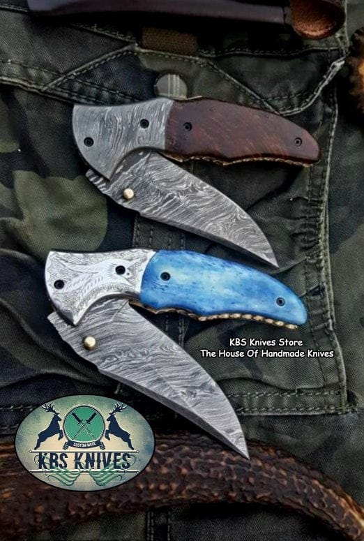 KBS Knives Store Folding Knife Custom Handmade Damascus Steel Folding Pocket Knives ( Deal )