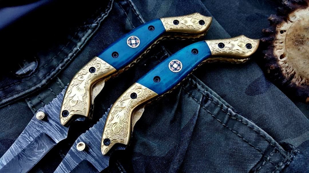 KBS Knives Store Folding Knife Custom Handmade Damascus Steel Folding Pocket Knives ( Deal )