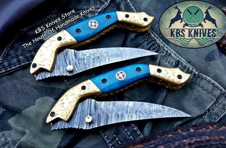 KBS Knives Store Folding Knife Custom Handmade Damascus Steel Folding Pocket Knives ( Deal )