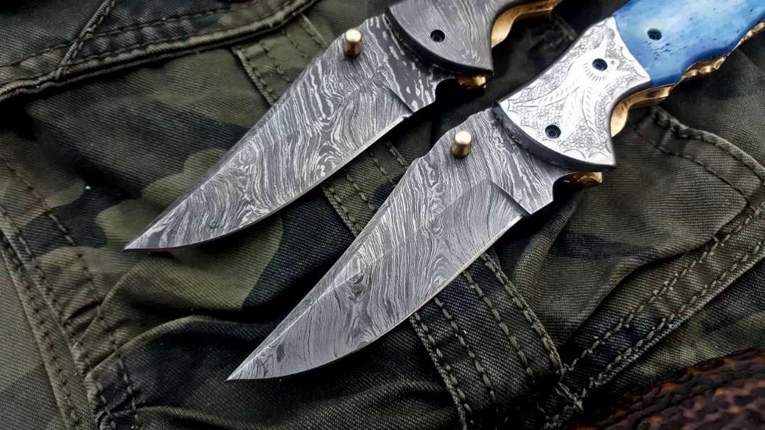 KBS Knives Store Folding Knife Custom Handmade Damascus Steel Folding Pocket Knives ( Deal )