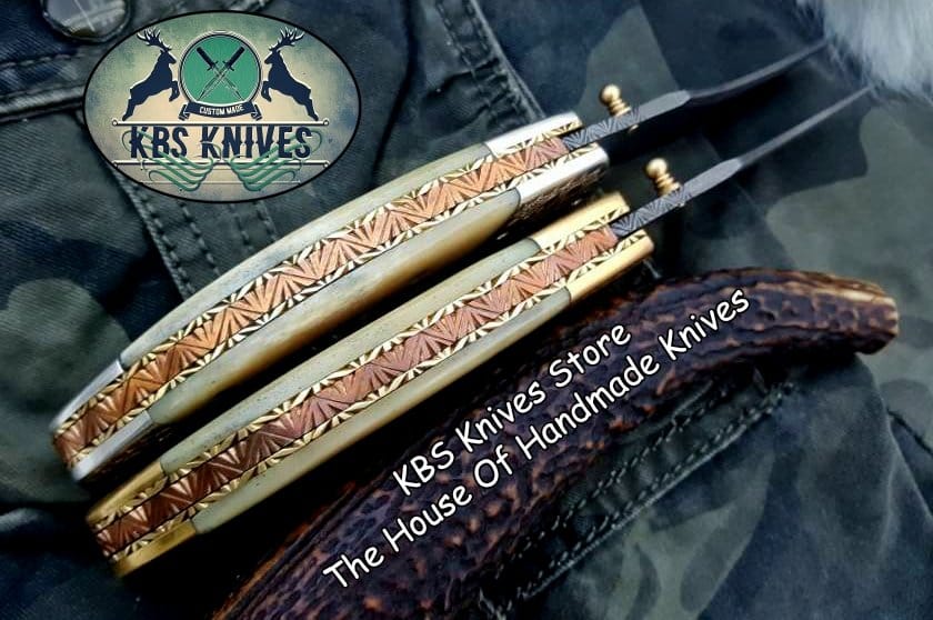 KBS Knives Store Folding Knife Custom Handmade Damascus Steel Folding Pocket Knives ( Deal )