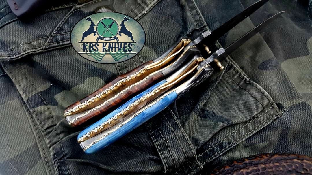 KBS Knives Store Folding Knife Custom Handmade Damascus Steel Folding Pocket Knives ( Deal )