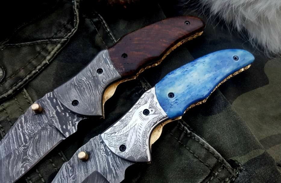KBS Knives Store Folding Knife Custom Handmade Damascus Steel Folding Pocket Knives ( Deal )