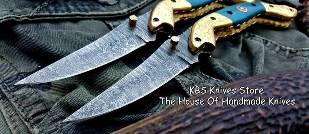 KBS Knives Store Folding Knife Custom Handmade Damascus Steel Folding Pocket Knives ( Deal )