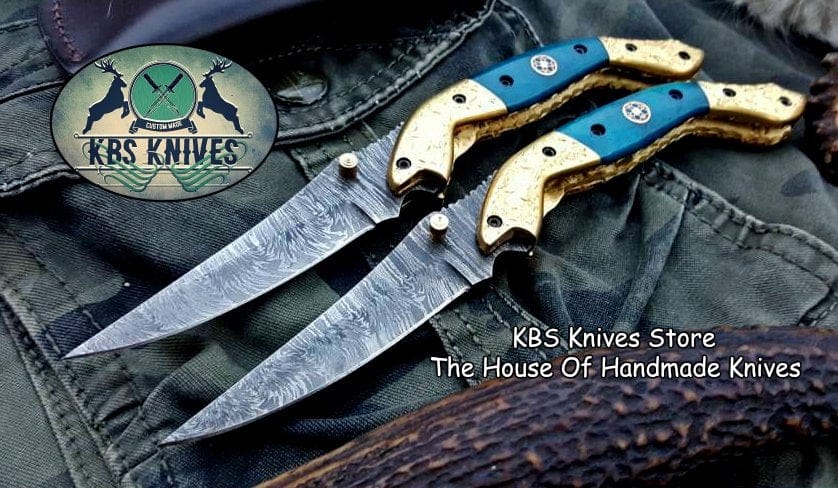 KBS Knives Store Folding Knife Custom Handmade Damascus Steel Folding Pocket Knives ( Deal )