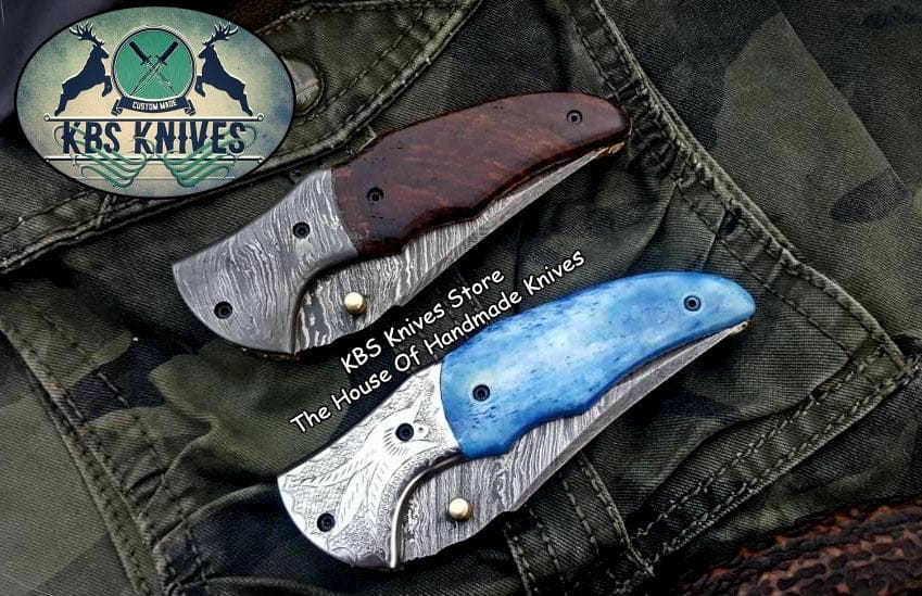 KBS Knives Store Folding Knife Custom Handmade Damascus Steel Folding Pocket Knives ( Deal )
