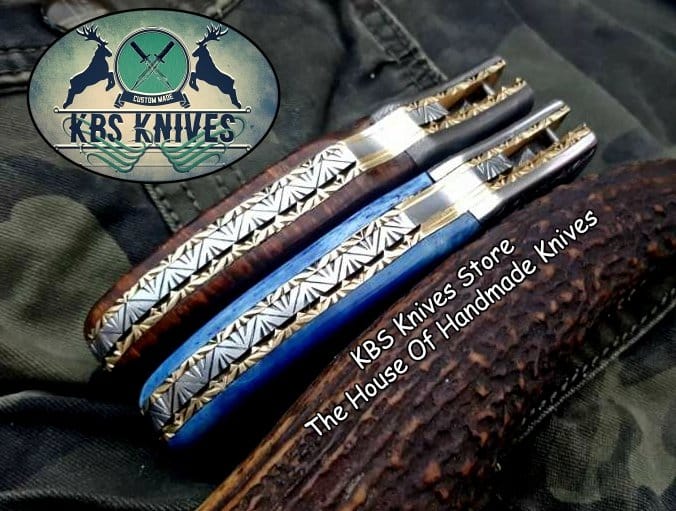 KBS Knives Store Folding Knife Custom Handmade Damascus Steel Folding Pocket Knives ( Deal )