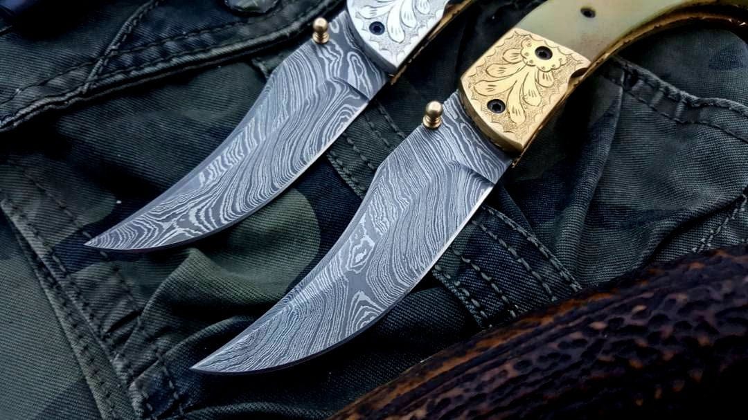KBS Knives Store Folding Knife Custom Handmade Damascus Steel Folding Pocket Knives ( Deal )