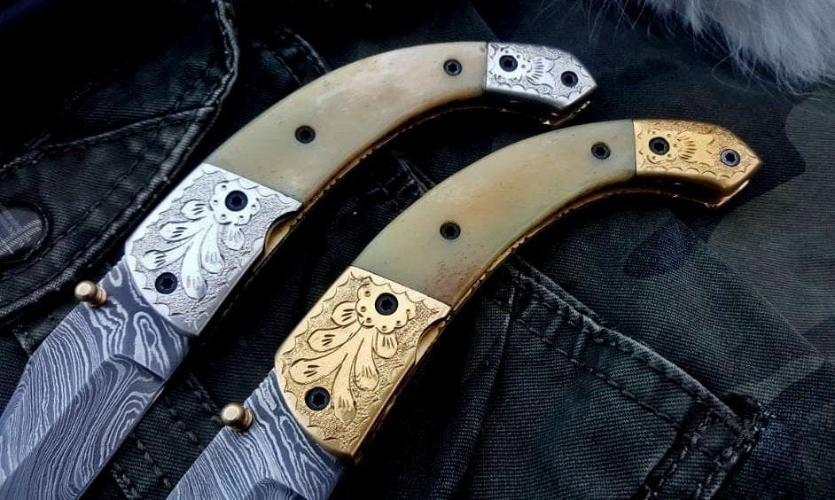 KBS Knives Store Folding Knife Custom Handmade Damascus Steel Folding Pocket Knives ( Deal )