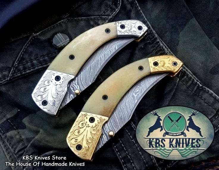 KBS Knives Store Folding Knife Custom Handmade Damascus Steel Folding Pocket Knives ( Deal )