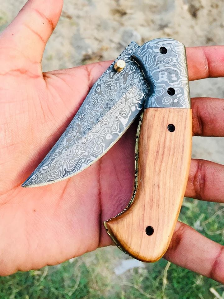 KBS Knives Store Folding Knife Damascus steel handmade pocket folding knife