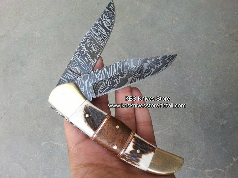 KBS Knives Store Folding Knife Everyday Carry Custom Handcrafted Damascus Steel Double Blade Folding Pocket Knife – The Dual Edge