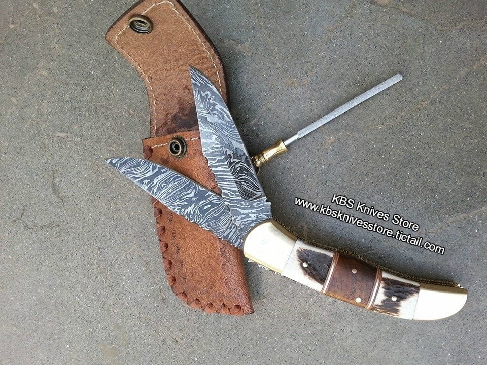 KBS Knives Store Folding Knife Everyday Carry Custom Handcrafted Damascus Steel Double Blade Folding Pocket Knife – The Dual Edge