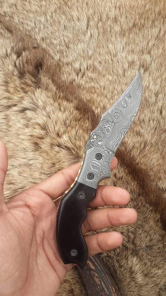 KBS Knives Store Folding Knife Everyday Carry Custom Handcrafted Damascus Steel Folding Pocket Knife with Buffalo Horn & Damascus Bolster Handle – The Artisan's Touch