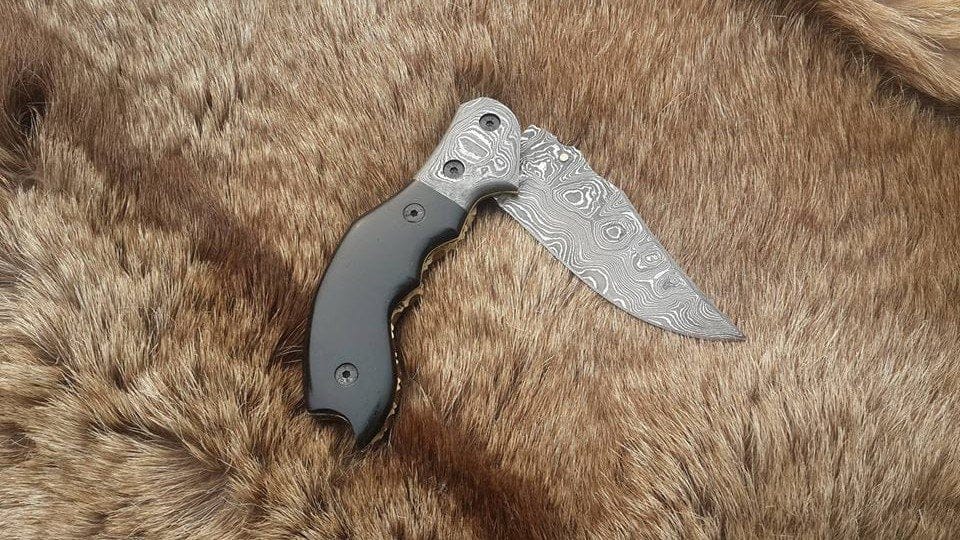 KBS Knives Store Folding Knife Everyday Carry Custom Handcrafted Damascus Steel Folding Pocket Knife with Buffalo Horn & Damascus Bolster Handle – The Artisan's Touch