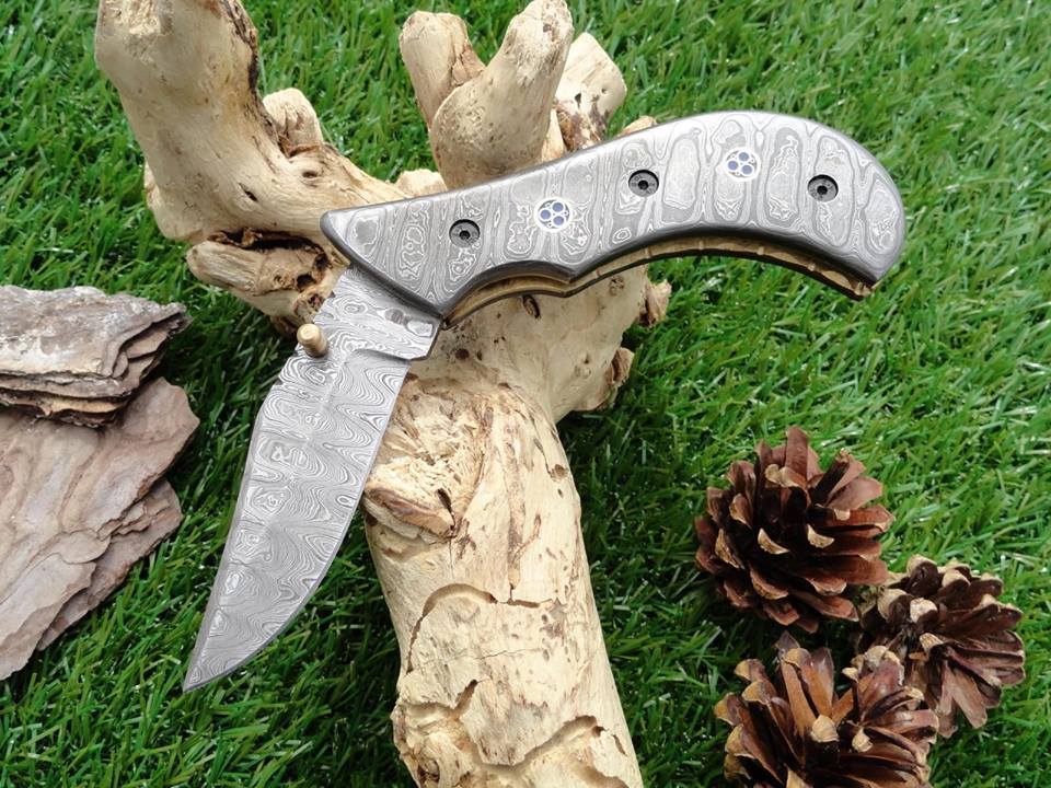 KBS Knives Store Folding Knife Everyday Carry Custom Handcrafted Damascus Steel Folding Pocket Knife with Damascus Steel Scales Handle – The Valiant
