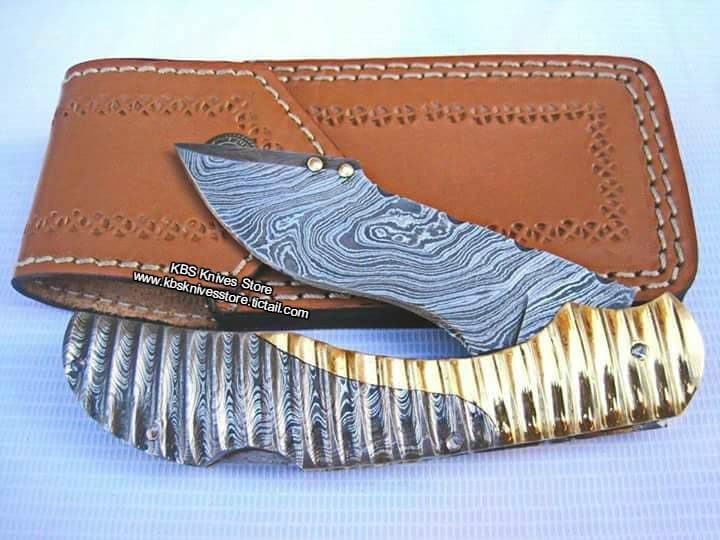 KBS Knives Store Folding Knife Everyday Carry Damascus Steel Folding Pocket Knife - Elegant Edge