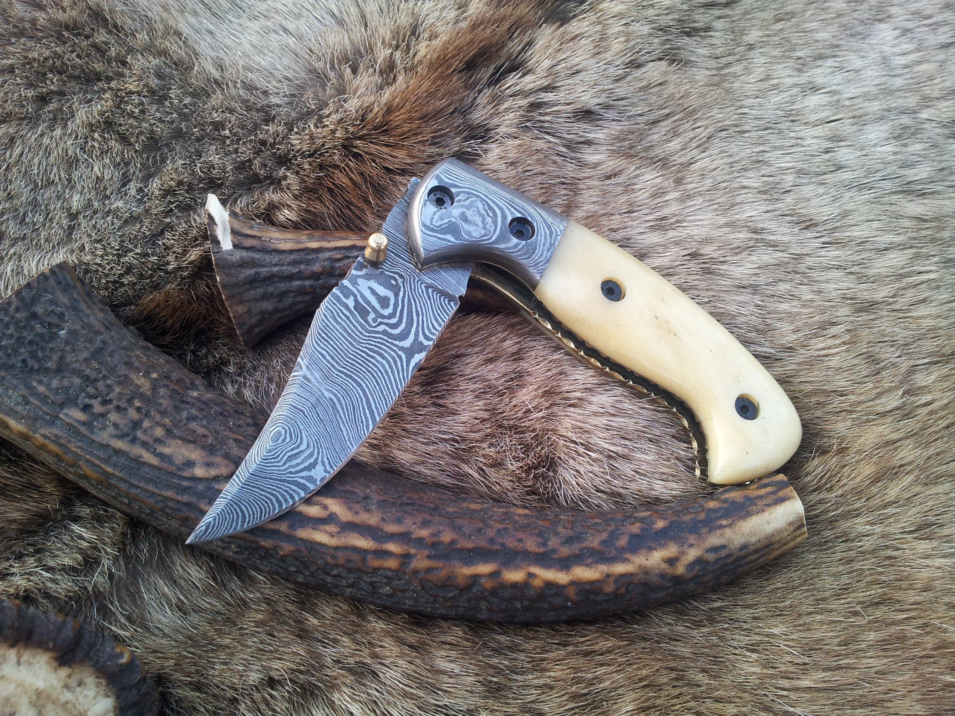 KBS Knives Store Folding Knife Everyday Carry Damascus Steel Folding Pocket Knife with Bone Handle – The BoneCraft