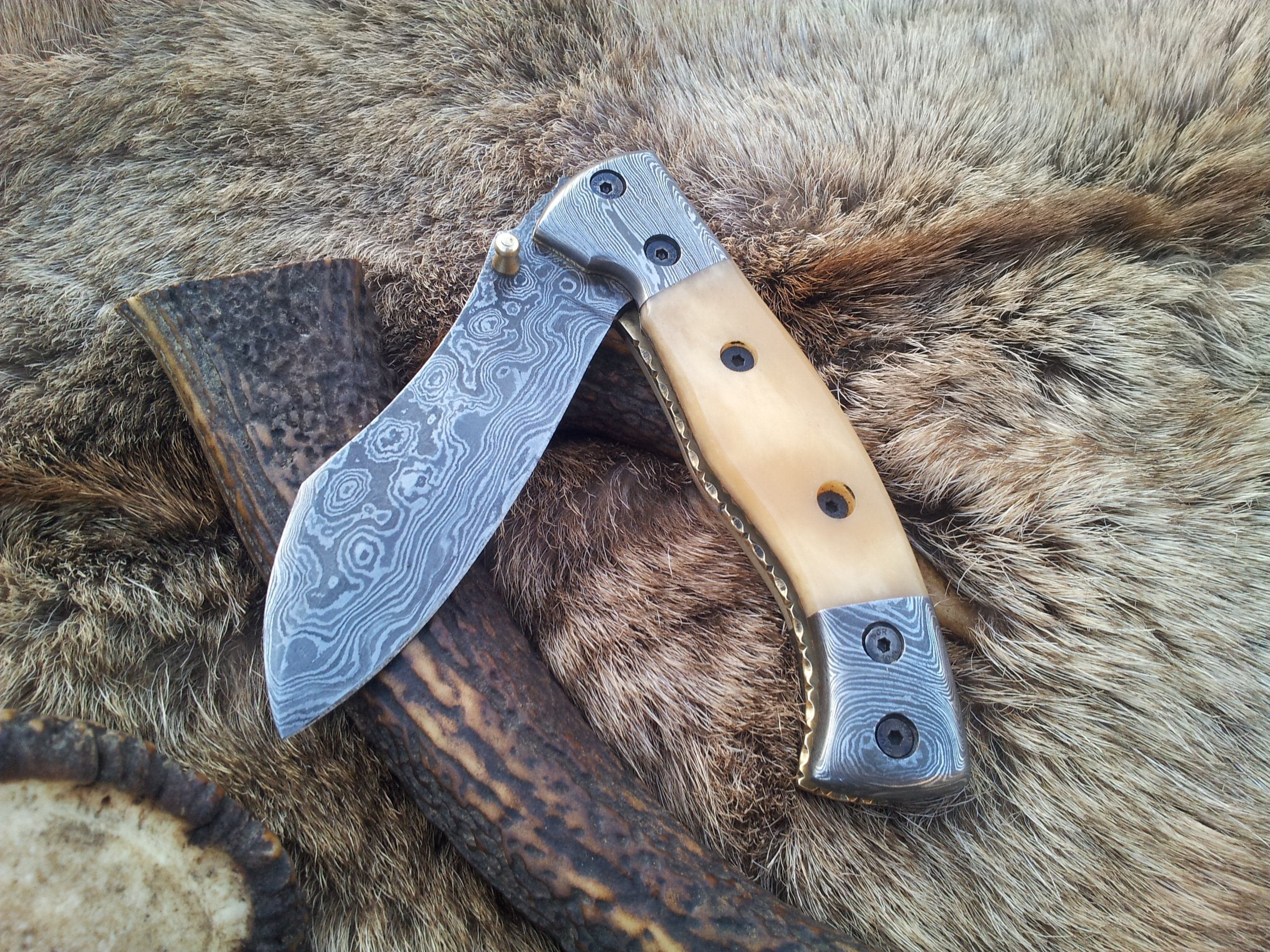KBS Knives Store Folding Knife Everyday Carry Damascus Steel Folding Pocket Knife with Bone Handle – The BoneShaper