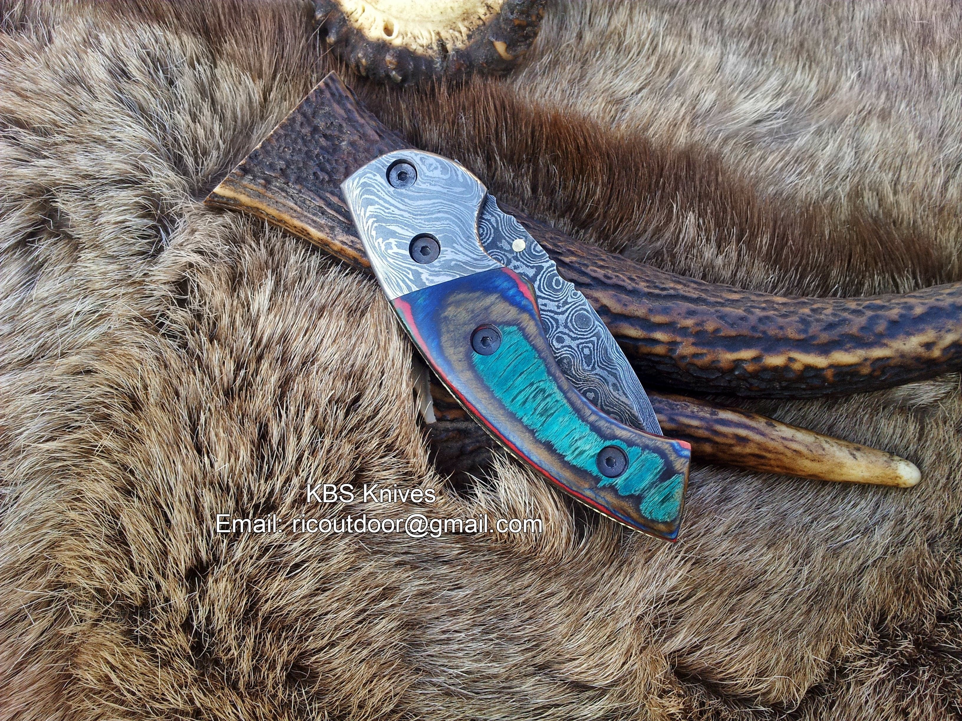 KBS Knives Store Folding Knife Everyday Carry Damascus Steel Folding Pocket Knife with Multi-Color Wood Handle – The SpectrumEdge