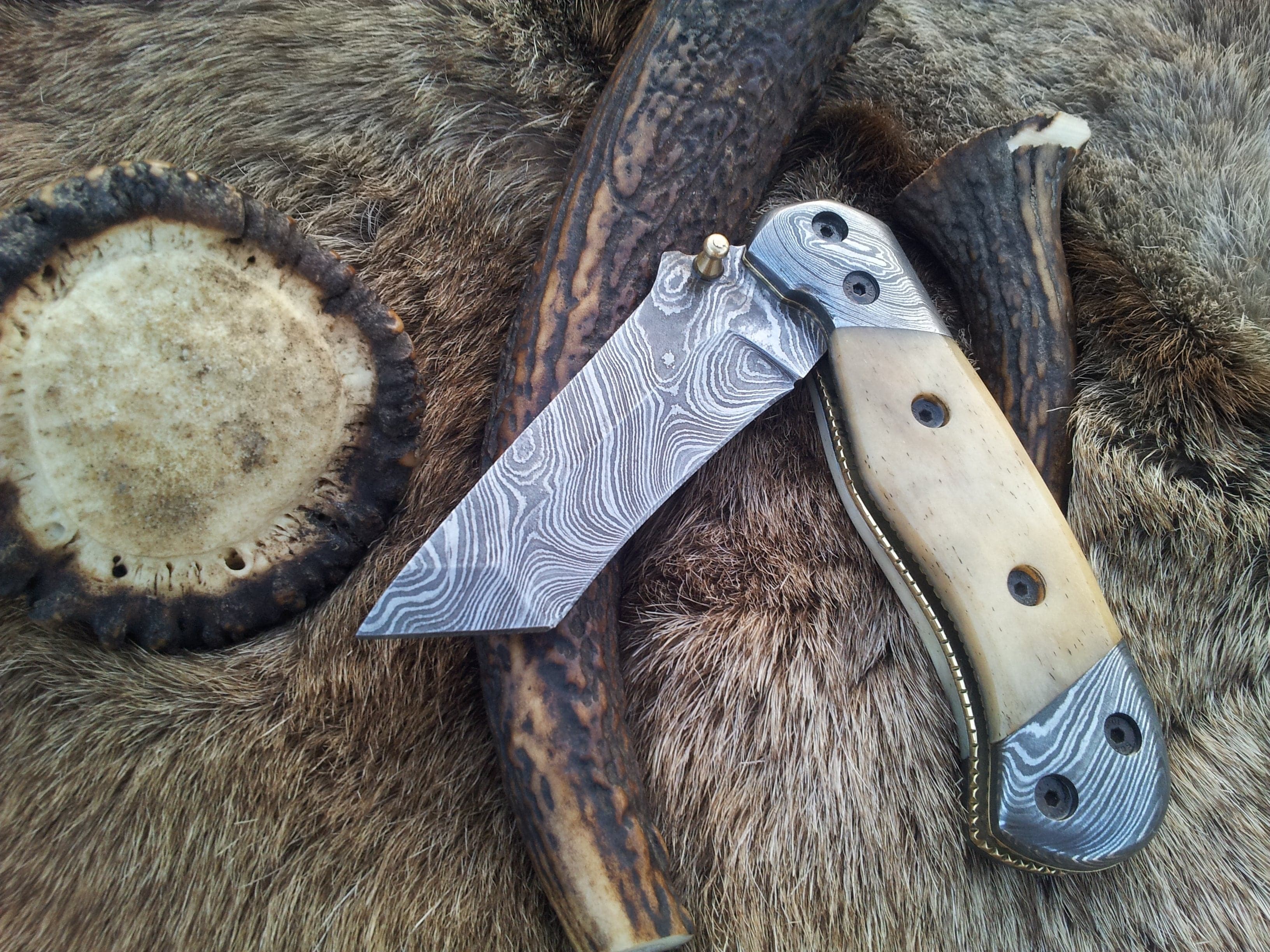 KBS Knives Store Folding Knife Everyday Carry Damascus Steel Tanto Blade Folding Pocket Knife with Bone Handle – The Titan Edge