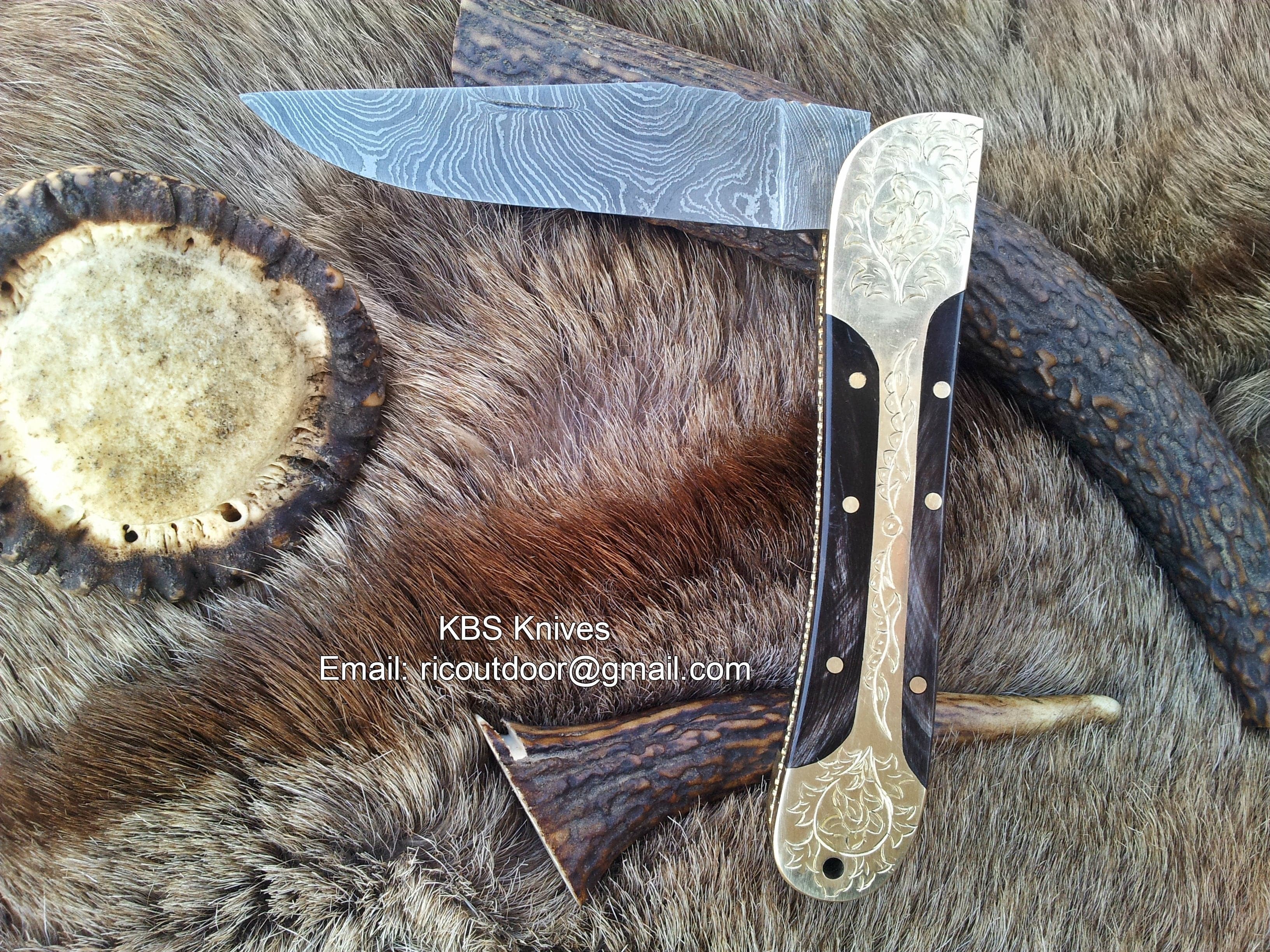 KBS Knives Store Folding Knife Everyday Carry Hand Engraved Damascus Steel Folding Pocket Knife with Buffalo Horn Handle – The HornGuard