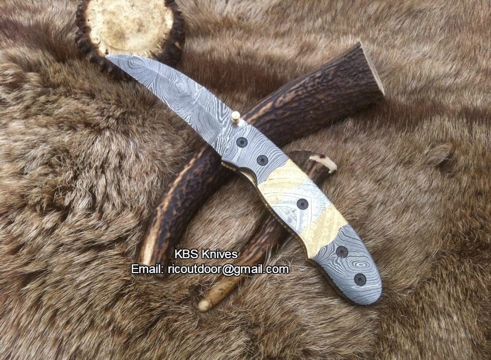 KBS Knives Store Folding Knife Everyday Carry Hand Engraved Damascus Steel Folding Pocket Knife with Steel & Brass Handle – The Artisan's Edge