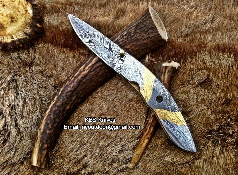 KBS Knives Store Folding Knife Everyday Carry Hand Engraved Damascus Steel Folding Pocket Knife with Steel & Brass Handle – The MasterCraft