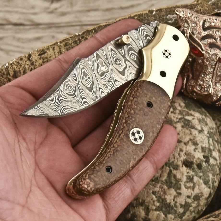 KBS Knives Store Folding Knife Everyday Carry Titan Edge Custom Damascus Folding Knife