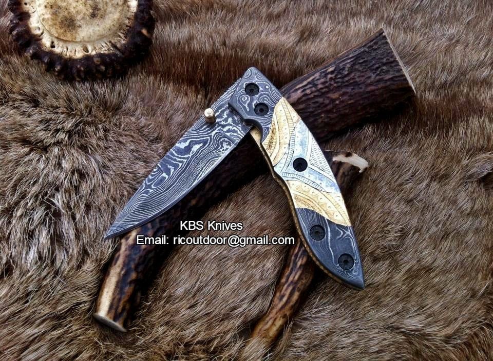 KBS Knives Store Folding Knife Hand Made Damascus Folding Knife