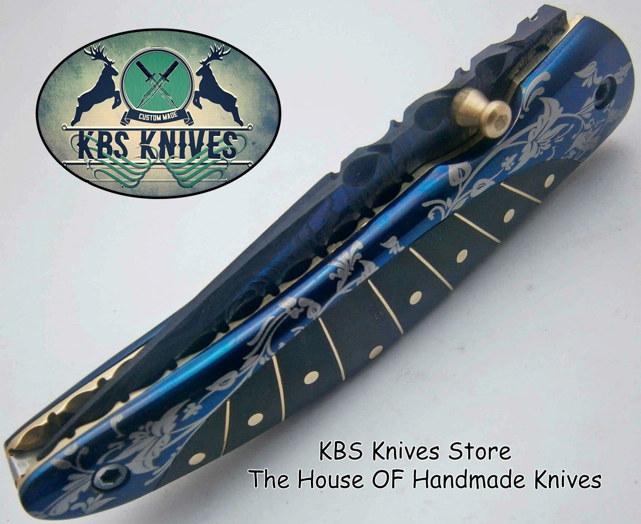 KBS Knives Store Folding Knife New Custom Handmade Patina-Color Damascus EDC Folding Knife