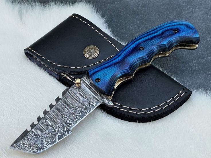 KBS Knives Store Folding Knife One Knife Tactical Defender Folding Pocket Knife – 8" Custom Handmade Damascus Steel Blade with Exotic Pakka Wood Handle