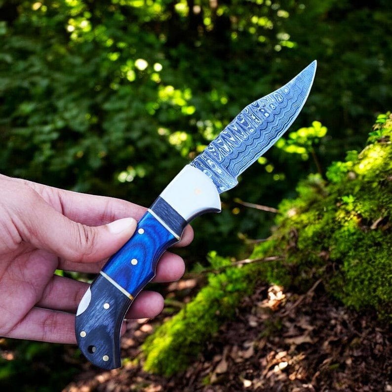 KBS Knives Store Folding Knive Damascus Folding Pocket Knife: Custom Handmade with Exotic Wood