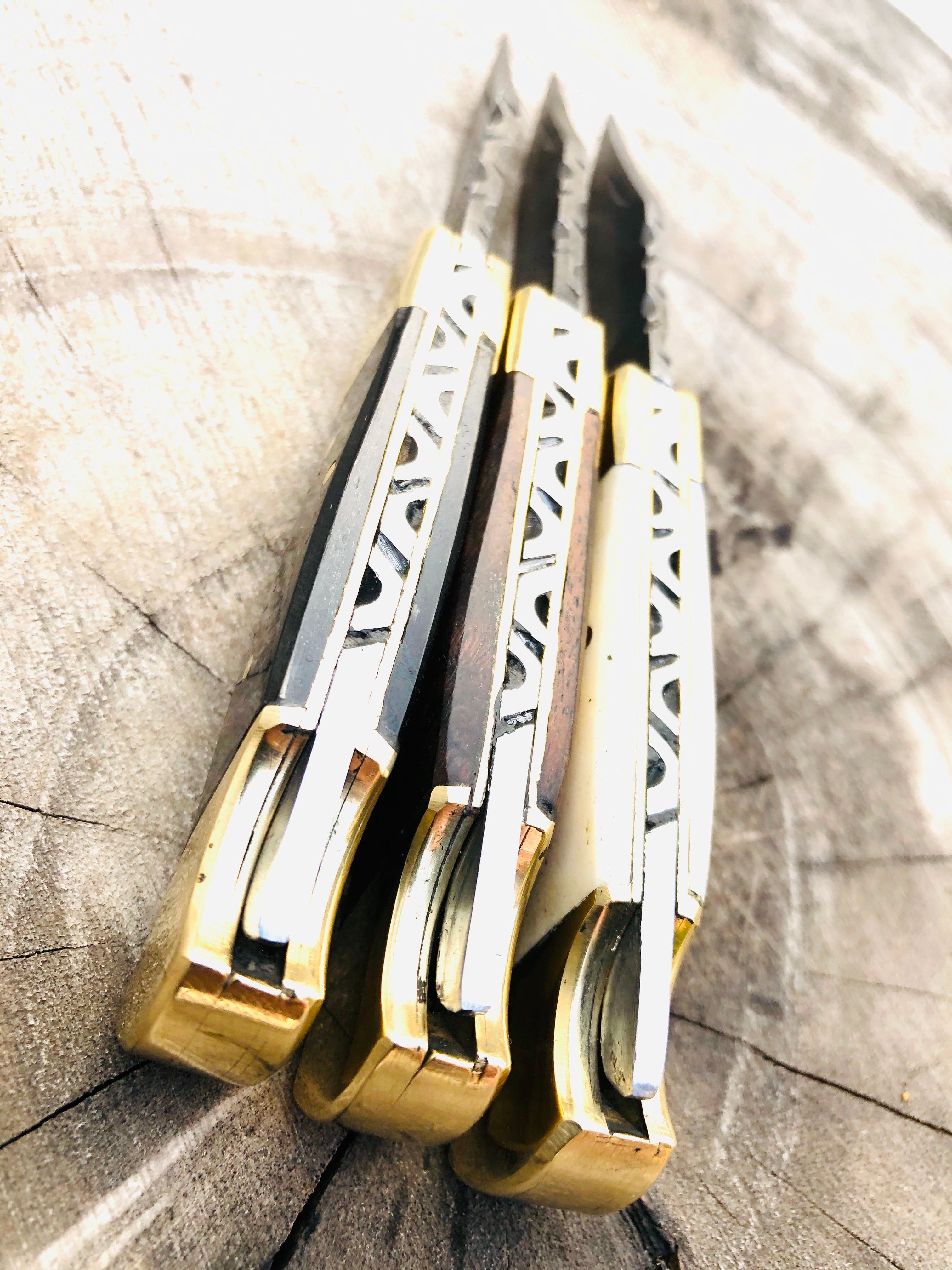 KBS Knives Store Folding Knive Deal Of 3 Premium Damascus Steel Folding Pocket Knife Set - Exquisite Utility Knives with Buffalo Horn,Bone and Rosewood Handles