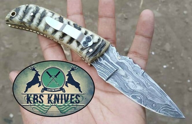 KBS Knives Store Folding Knives Custom Handmade Damascus Steel EDC Folding Knife With Pocket Clip