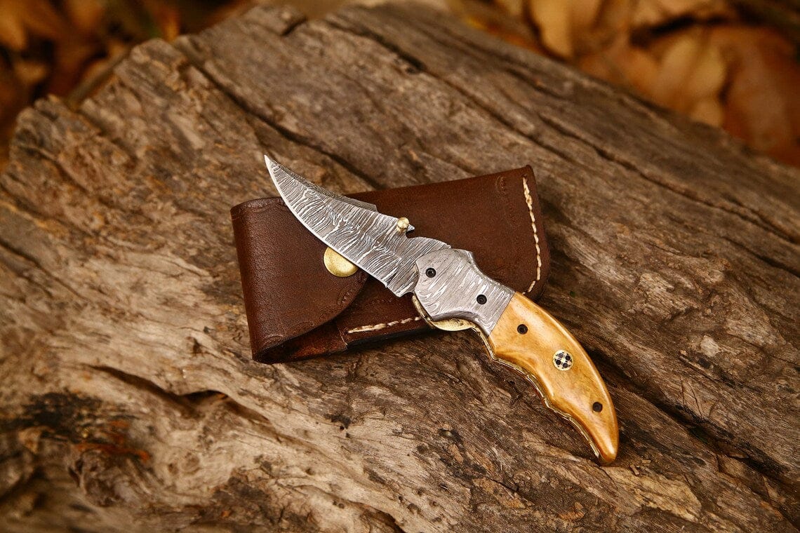 3 Inch Sword Custom Handmade Damascus Steel EDC Folding Pocket Knife | 3-Inch Blade ...