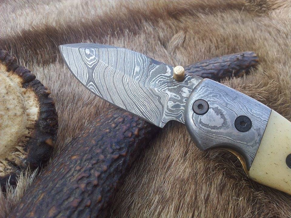 KBS Knives Store Folding Knives Everyday Carry Damascus Steel Folding Pocket Knife with Bone Handle & Damascus Bolster