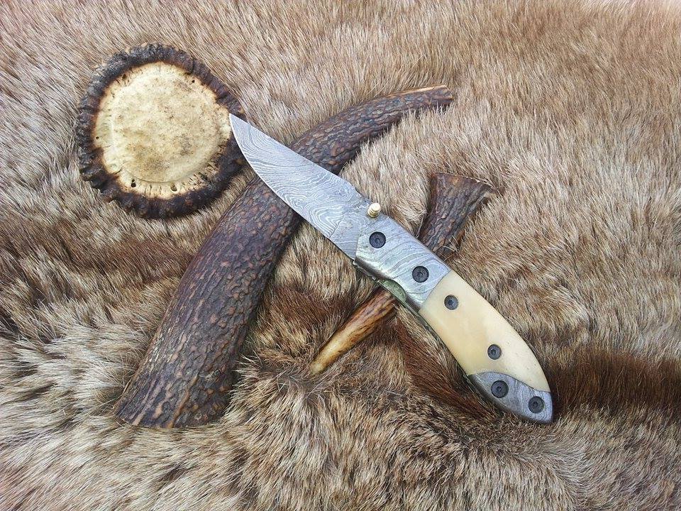 KBS Knives Store Folding Knives Everyday Carry Damascus Steel Folding Pocket Knife with Bone Handle – The Ivory Edge