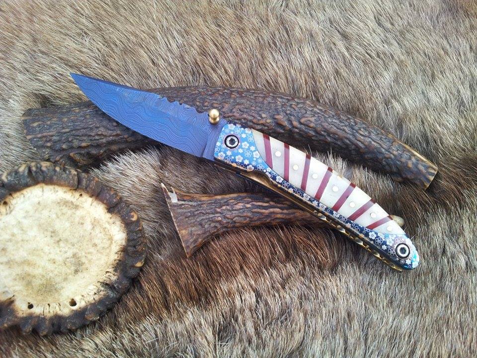 KBS Knives Store Folding Knives Everyday Carry Damascus Steel Folding Pocket Knife with Laser Engraved Bone Handle