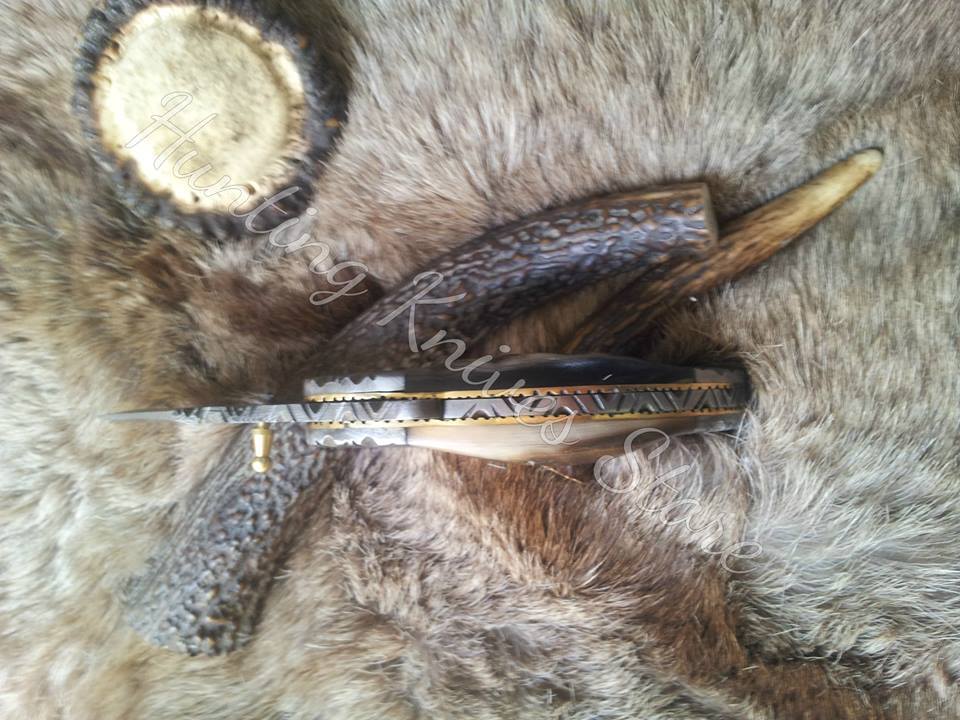KBS Knives Store Folding Knives Everyday Carry Damascus Steel Folding Pocket Knife with Sheep Horn Handle – The Ram’s Edge