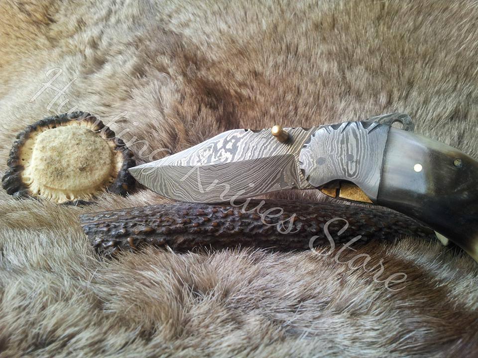 KBS Knives Store Folding Knives Everyday Carry Damascus Steel Folding Pocket Knife with Sheep Horn Handle – The Ram’s Edge