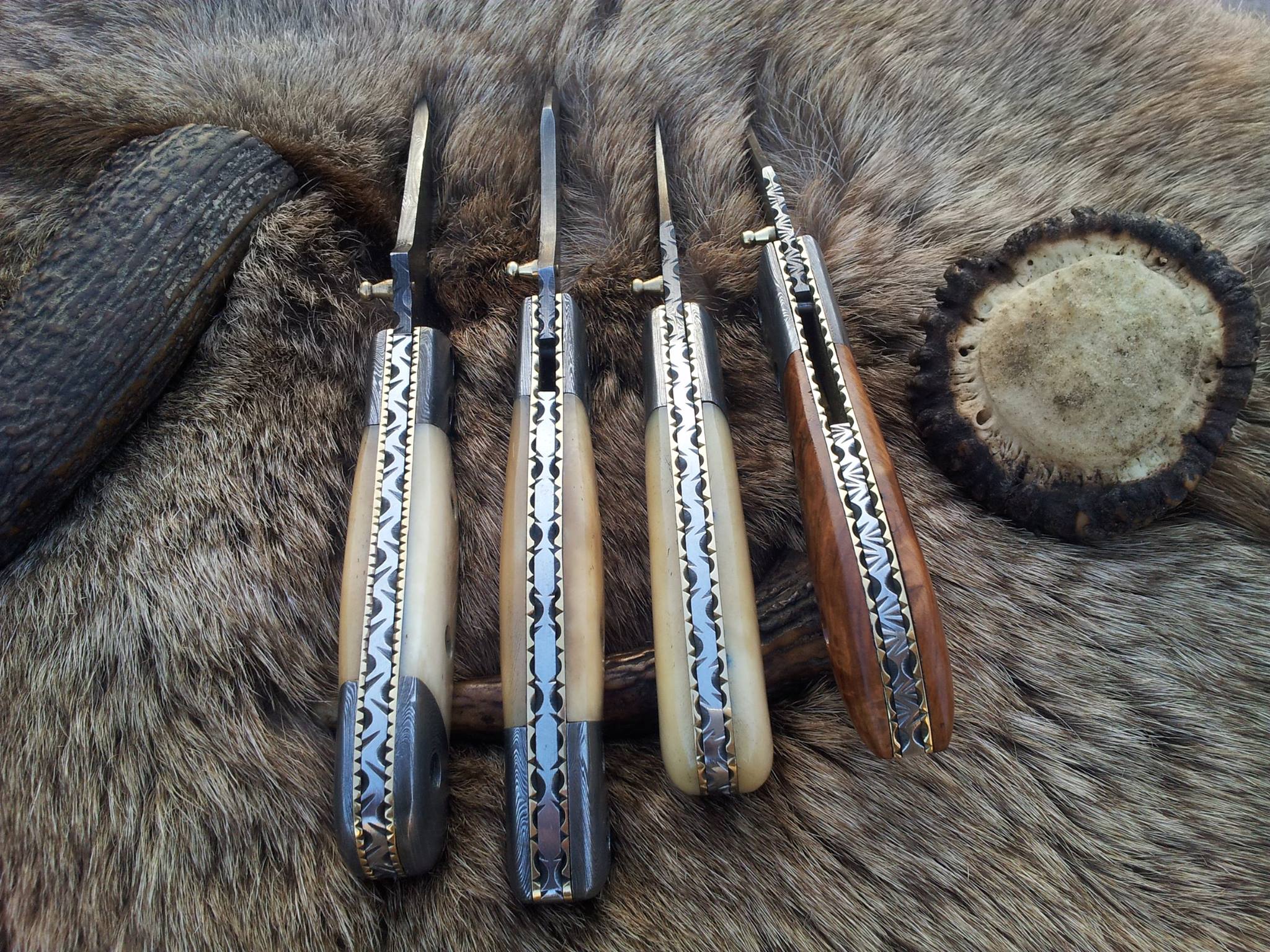 KBS Knives Store Folding Knives Everyday Carry Deal of 3 Damascus Steel Folding Pocket Knives with Bone and Burl Olivewood Handles – The Trio Edge