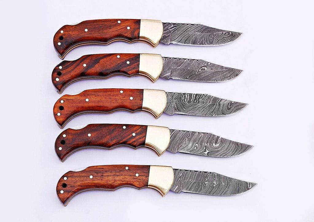 KBS Knives Store Folding Knives LOT OF 5 HANDMADE DAMASCUS STEEL FOLDING KNIVES