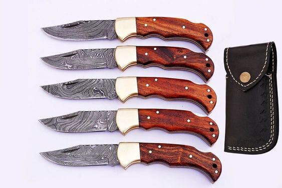 KBS Knives Store Folding Knives LOT OF 5 HANDMADE DAMASCUS STEEL FOLDING KNIVES