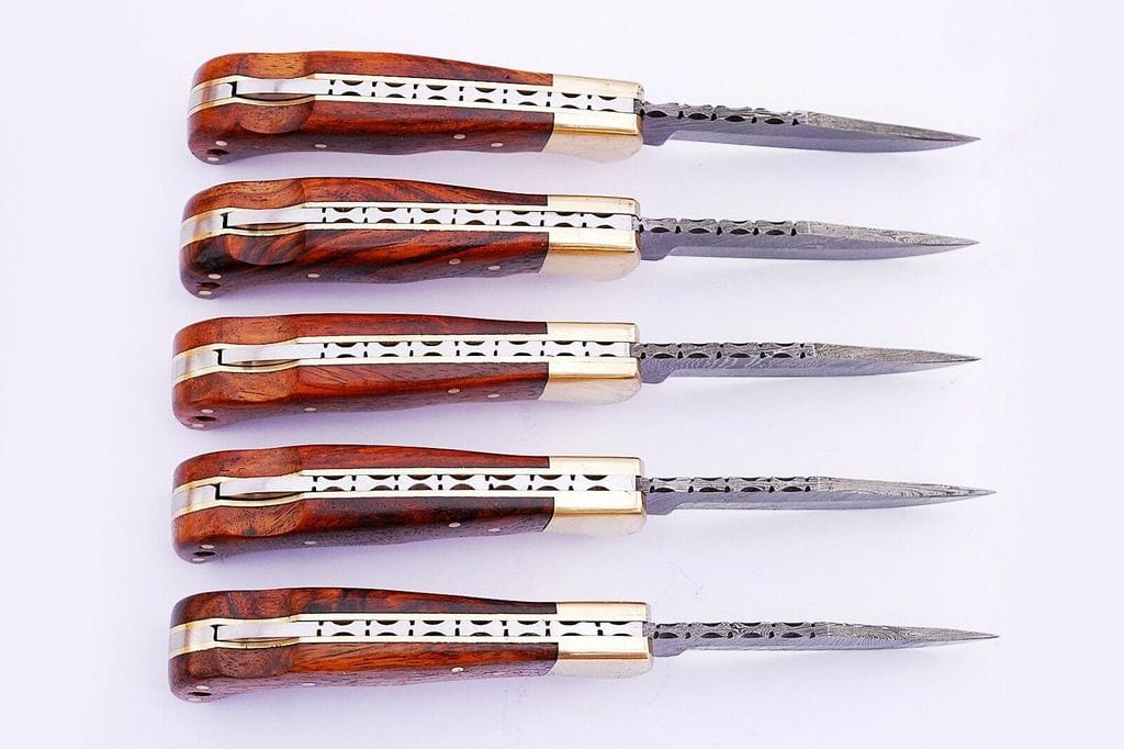 KBS Knives Store Folding Knives LOT OF 5 HANDMADE DAMASCUS STEEL FOLDING KNIVES